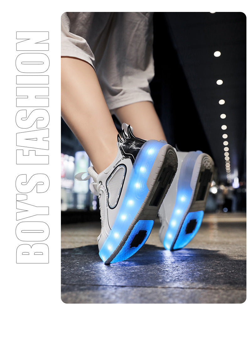 Fresh Arrivals at Buy Center: Double Wheel Heelys Children's Luminous Charging Roller Skating Deformation Skate Shoes