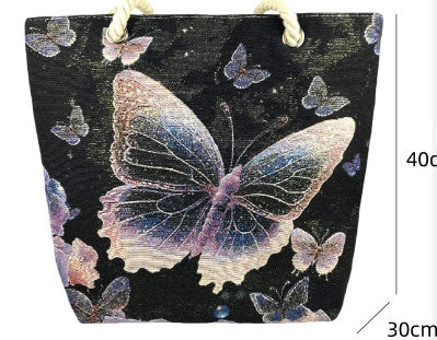 Fantasy Purple Butterfly Double-sided Gold Silk Embroidered Handbag With Zipper Buy Center