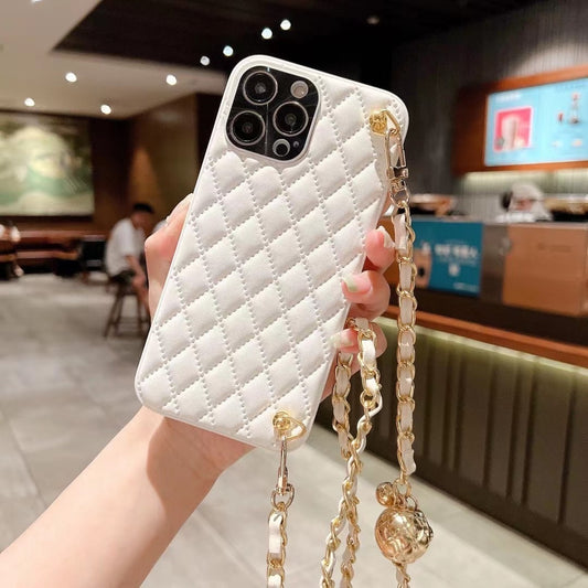 Just Arrived at Buy Center: Phone Case Diamond Plaid Crossbody Protective Sleeve Cream White Can Be Adjusted