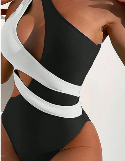 New Cross Color Matching Lace Up Swimsuit For Women