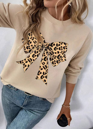 Top holgado con estampado de leopardo y lazo para otoño e invierno