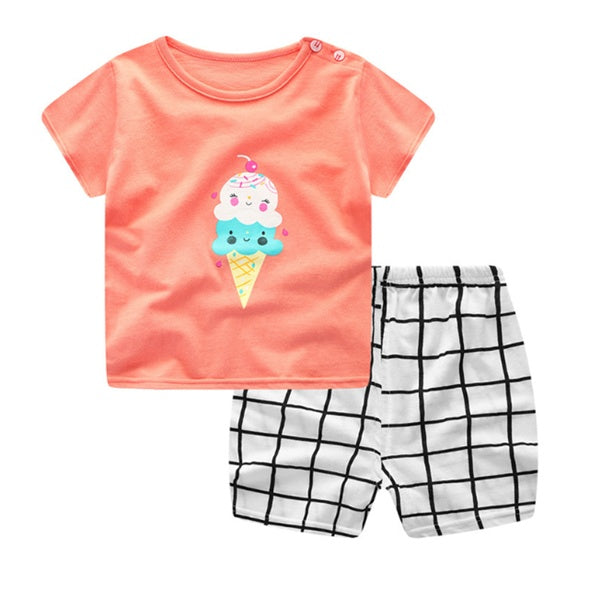 Cartoon Clothing Baby Boy Summer Clothes T-shirt Baby Girl Casual Clothing Sets Ice cream