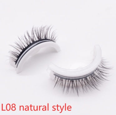 Buy Center Premium-Reusable 3D Mink Lashes Natural False Eyelashes Self Adhesive Fake Glue Free Makeup Eyelash Extension Silk L08 natural style Crystal box 1PC