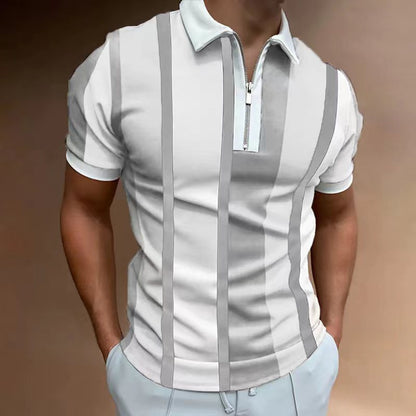 Fresh Arrivals at Buy Center: Men's Striped Short-sleeved Polo Shirt Slim Lapel White