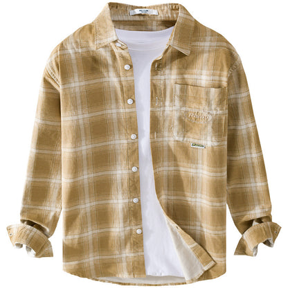 Newly Arrived at Buy Center: Cotton Plaid Long-sleeved Shirt Retro Cotton Brushed Casual Overshirt