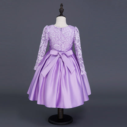 Carisa Europe and America autumn and winter children's dress princess dress long sleeve flower girl dress female purple lace costumes wholesale Buy Center