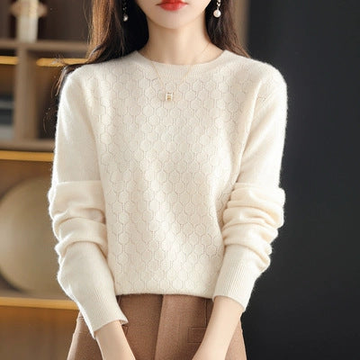 Pure Wool Sweater Women's Round Neck Pullover Loose Buy Center