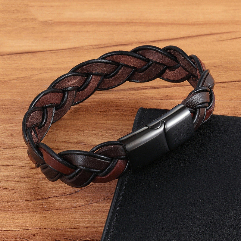 Buy Center Handpicked- Men's Fashion Stainless Steel Leather Bracelet