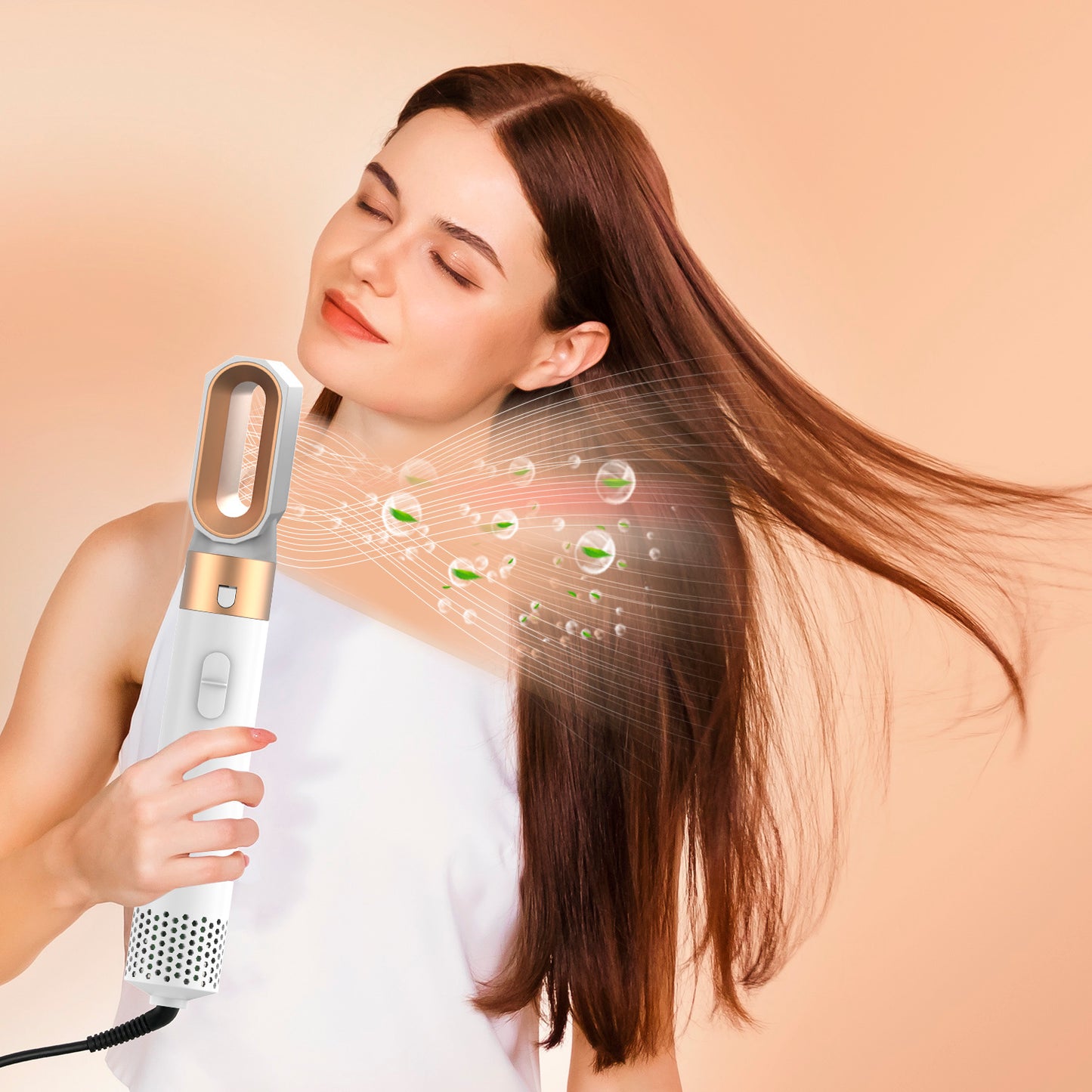 Fresh on the Scene at Buy Center: Hair Dryer Brush, Hot Air Brush, 5 In 1 Blow Dryer Brush For Drying Straightening Curling Volumizing Multi Hair Style, White Gold