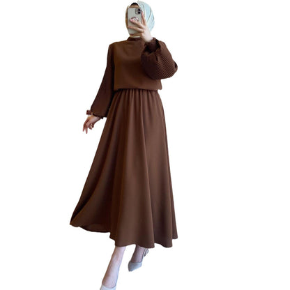 Buy Center Premium-Middle East Muslim Arab Fall Winter Fashion Pleated Lace-up Dress