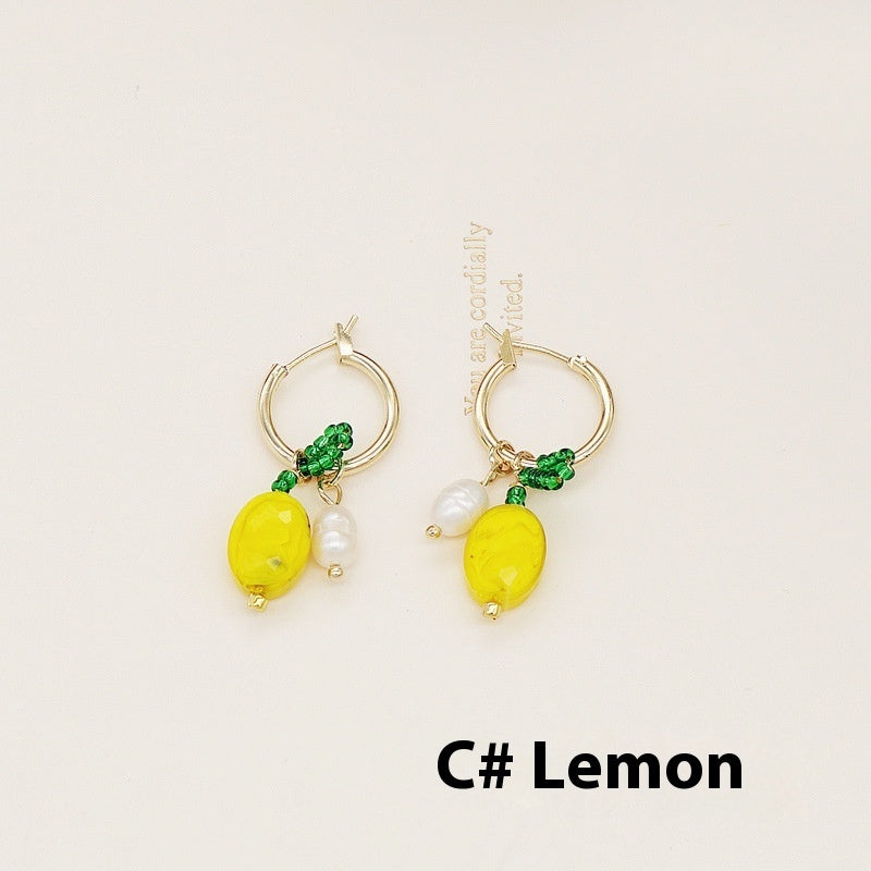 Buy Center Choice-Handmade Beaded Cherry Orange Fruit Earrings Necklace C Lemon Earrings