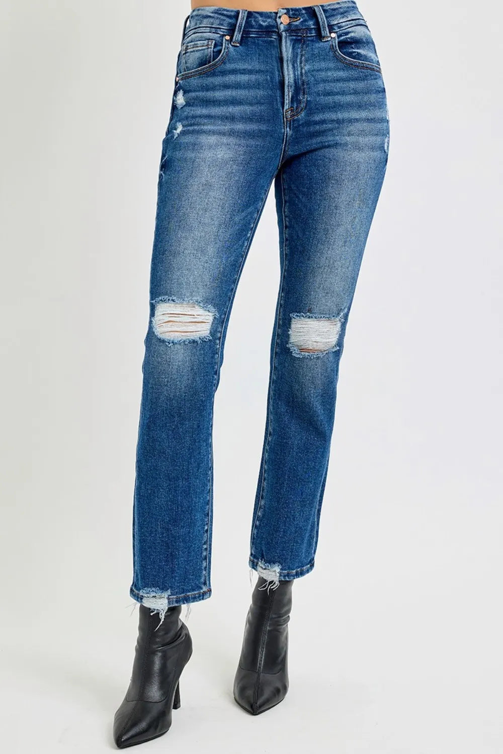 RISEN Full Size High Rise Distressed Crop Straight Jeans Buy Center