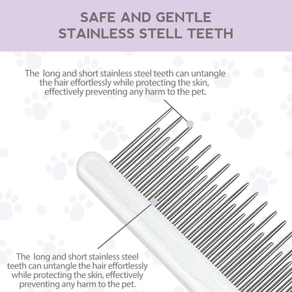 New Detangling Pet Comb For Dog Cat Grooming Comb With Long Short Stainless Steel Teeth Safely Remove Knots Tangles For Healthy Shiny Coat Gentle Effective Detangling Tool For Pet Hair