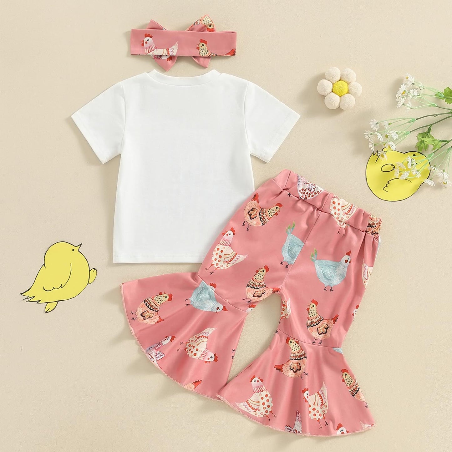 Just Arrived at Buy Center: European And American Spring And Summer Girls' Bow Hair Accessories Short Sleeve Striped Color Matching Bell-bottom Pants 2-piece Set