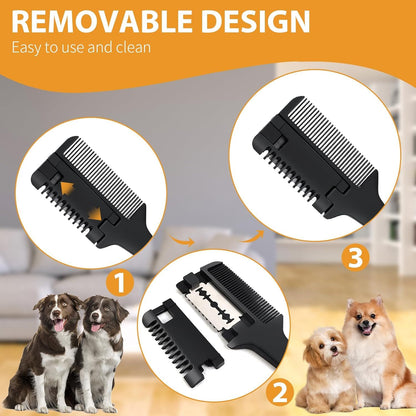 New Razor Comb For Dogs Cats With Extra Blades Pet Razor Comb 2 In 1 Trimming Grooming Dog Cat Brush That Cuts Hair Hair Cutter Comb For Dog Cat Pet Hair Trimmer Grooming Comb For Dog Cat