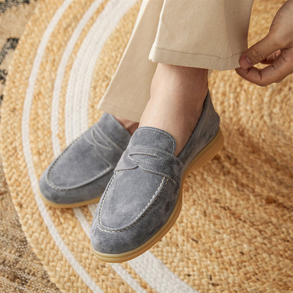 Men's Loafers With Round Toe Suede Slip-ons