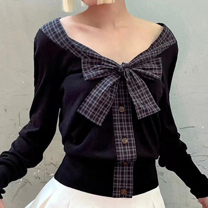 French Style Temperament Bowknot Slimming Hot Girl Knitted Top | Women's Clothing3 | Buy Center