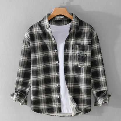 Newly Arrived at Buy Center: Cotton Plaid Long-sleeved Shirt Retro Cotton Brushed Casual Overshirt