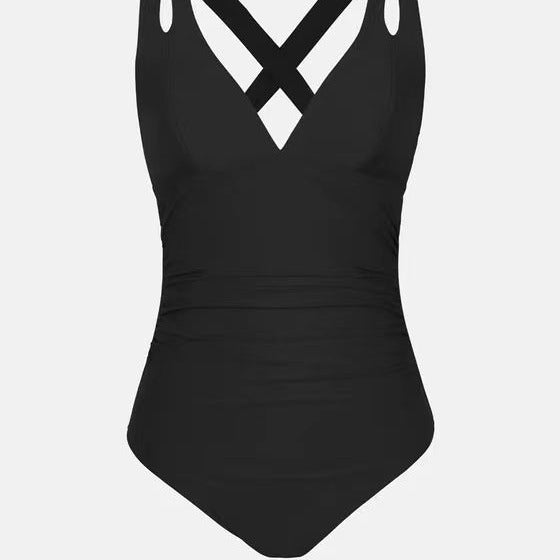 Newly Released at Buy Center: Bikini Triangle One-piece Solid Color Cross Shoulder Strap