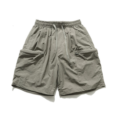 Newly Released at Buy Center: Loose Pockets Zipper Cargo Shorts Men Gray Khaki