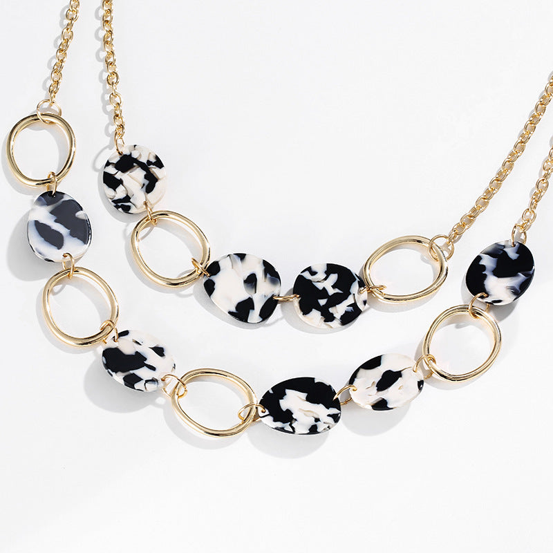 Regular Alloy Geometric Circle Acetate Plate Multilayer Short Necklace Women