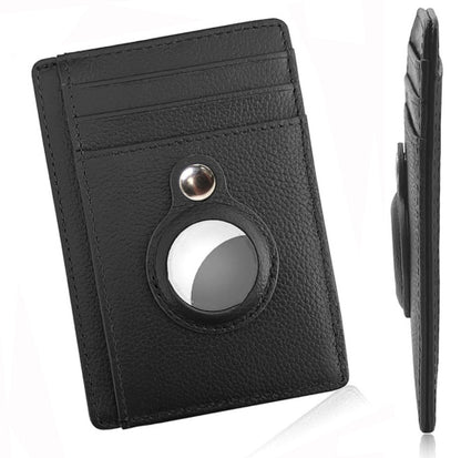 AirTag Wallet Anti Theft Bullet Card Bag Multi-functional Rfid Card Holder Men's Leather Slim Wallets For Airtag Air Tag Clip black