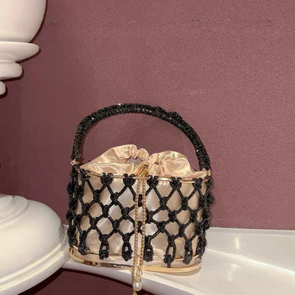 Panier portable en métal tissé à la main de haute qualité avec bande de strass brillants pour cage à oiseaux