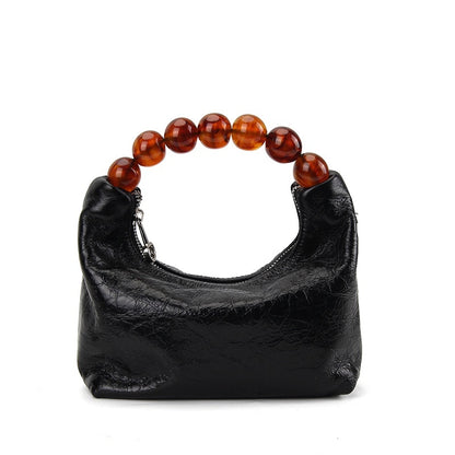 Just Arrived at Buy Center: First Layer Oil Wax Cowhide Dumpling Bag Beaded Handbag Black