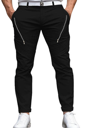 Men's Fashion Street Daily Solid Color Zipper Pleated Slim Fit Stretch Pencil Skinny Pants