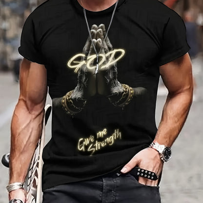 God Gives Me Strength To 3D Print Men's Comfortable Plus Size T-shirt, Short Sleeved Casual Round Neck Top, Men's Summer Outdoor Wear | Men's Clothing3 | Buy Center