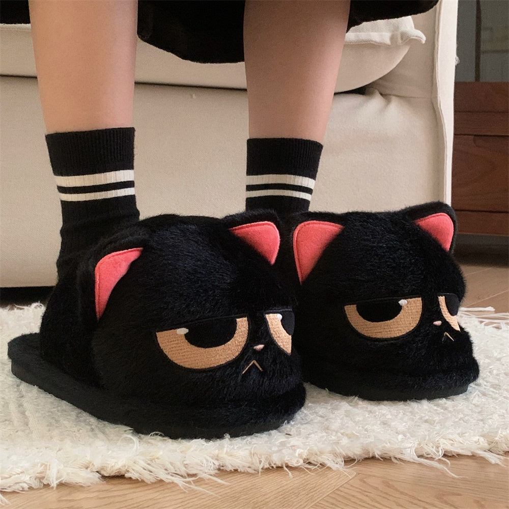 Angry Little Black Cat Cute Anti Slip Warm Furry Home Shoes Buy Center