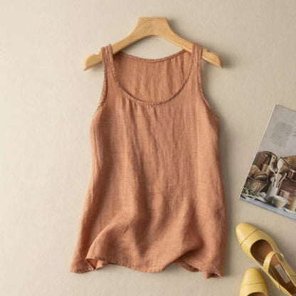 New at Buy Center: Artistic Retro Loose Solid Color Cotton Linen Vest Women's Top Orange