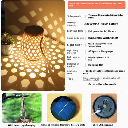 Fresh Arrivals at Buy Center: Outdoor Solar Lantern Lights Waterproof High Brightness Hanging Imitation Bamboo Weaving Hollowed Table Lamp Decoration Style 2