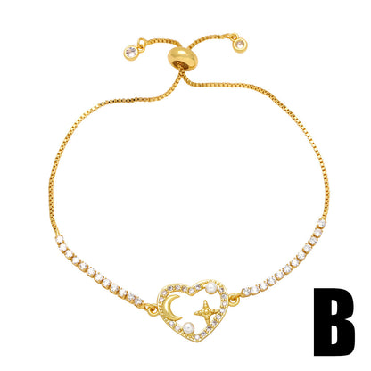 Buy Center Hot Pick-Geometric Heart Shape Pearl Zircon Bracelet Simple B