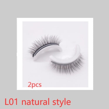 Buy Center Premium-Reusable 3D Mink Lashes Natural False Eyelashes Self Adhesive Fake Glue Free Makeup Eyelash Extension Silk L01 natural style Crystal box 2PCS