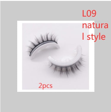 Buy Center Premium-Reusable 3D Mink Lashes Natural False Eyelashes Self Adhesive Fake Glue Free Makeup Eyelash Extension Silk L09 natural style Square box in four colors 2PCS