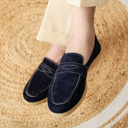 Men's Loafers With Round Toe Suede Slip-ons Navy Blue