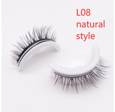 Buy Center Premium-Reusable 3D Mink Lashes Natural False Eyelashes Self Adhesive Fake Glue Free Makeup Eyelash Extension Silk L08 natural style Square box in four colors 1PC