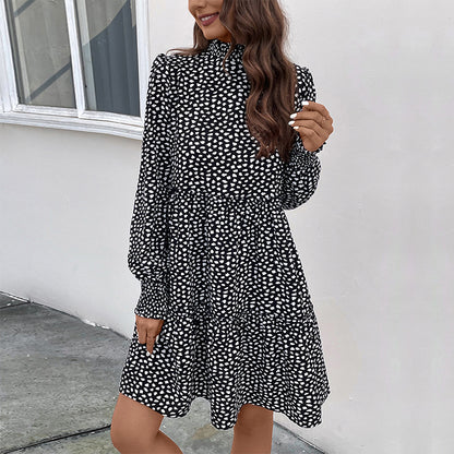 Just Arrived at Buy Center: Leopard Print Long Sleeve Dress Black