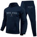 Men's Hoodie Suit Milan Printed Sweatshirt Navy Blue