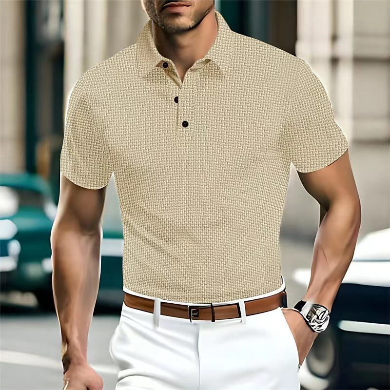 Fresh on the Scene at Buy Center: High-end Mesh Ice Silk Short Sleeve Collar Solid Color New Slip Polo Shirt Khaki