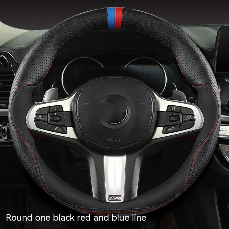 Newly Arrived at Buy Center: Round D-type Universal Steering Wheel Cover Black Red And Blue Line Circular Dshaped