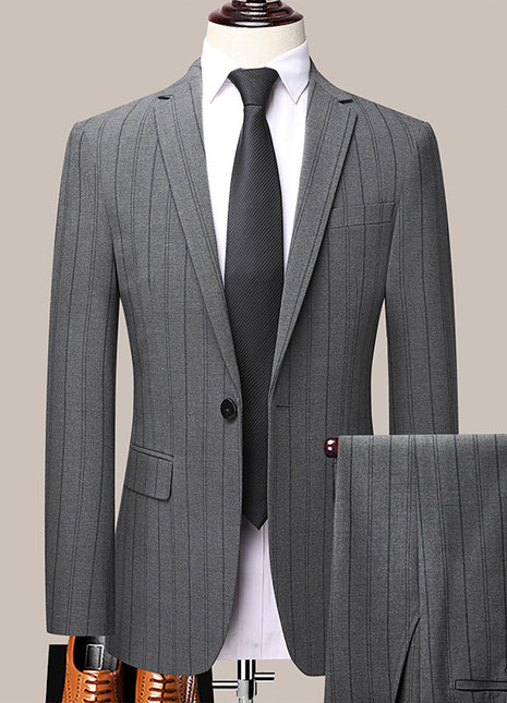 Spring And Autumn New Men's Suit Set Business Business Wear Korean Slim Striped Two-piece Wedding Bridesmaid Suit