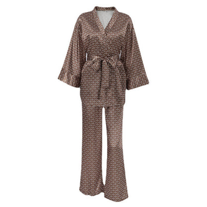 Newly Arrived at Buy Center: Printed Loose Cardigan Nightgown Trousers Suit