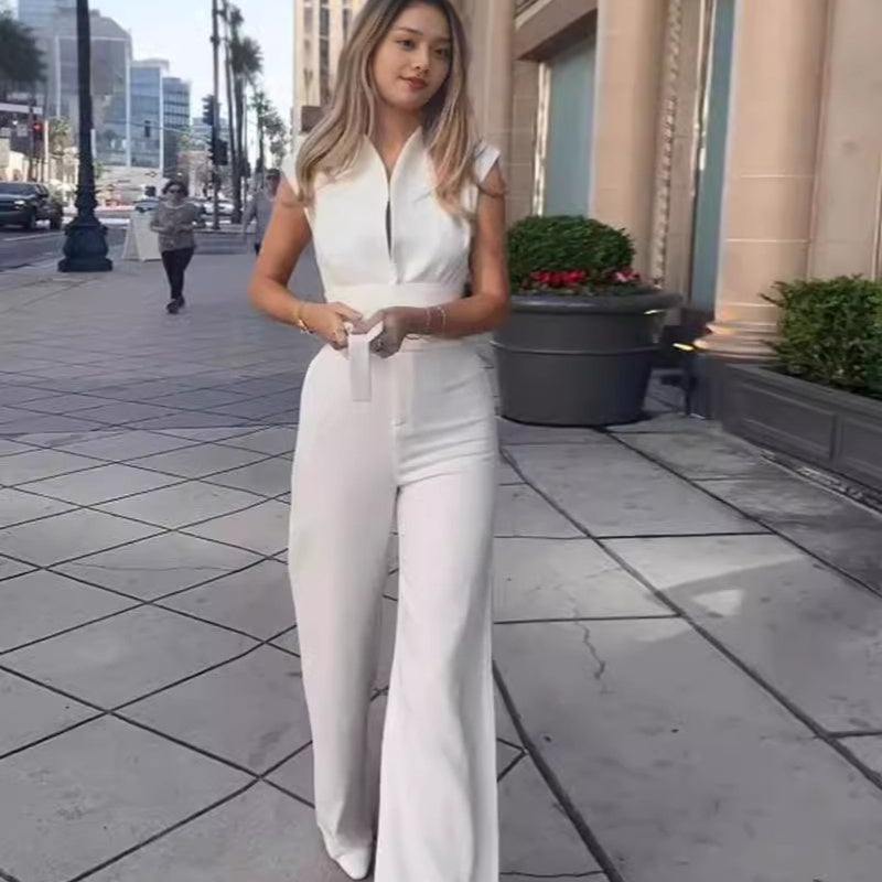 Solid Color Low Neck Sleeveless Tight Jumpsuit Buy Center