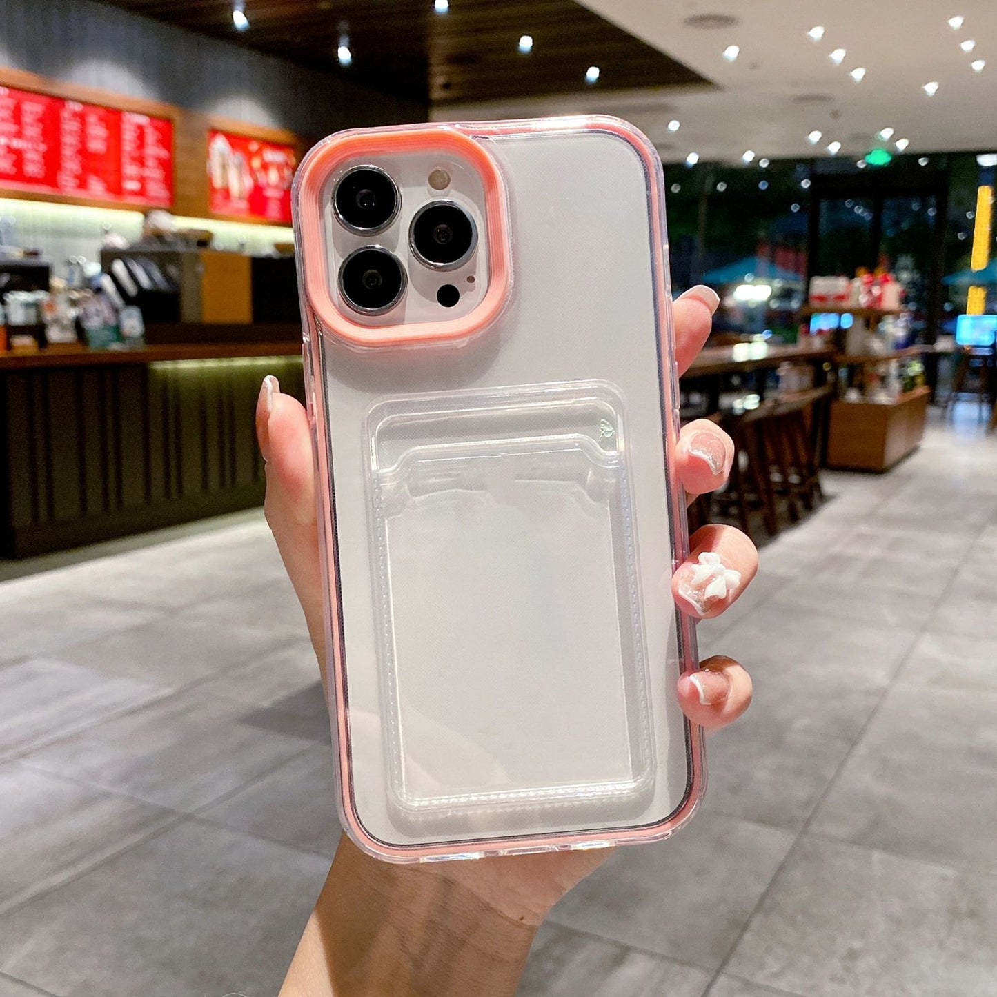 Just Arrived at Buy Center: Simple Solid Color Three-in-one Transparent Card Drop-resistant Phone Case Pink