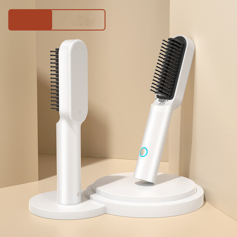 Fresh on the Scene at Buy Center: USB Portable Hot Air Comb Rechargable Professional Hair Dryer Brush 2 In1 Mini Hair Straightener Curler Brush Hair Styler Pearl White USB 2600MAH battery