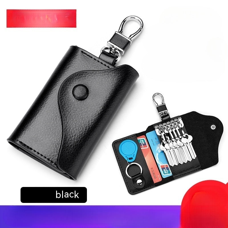 Newly Released at Buy Center: Men's Multi-functional High-grade Genuine Leather Keychain Card Holder Large Capacity Storage Fantastic Black