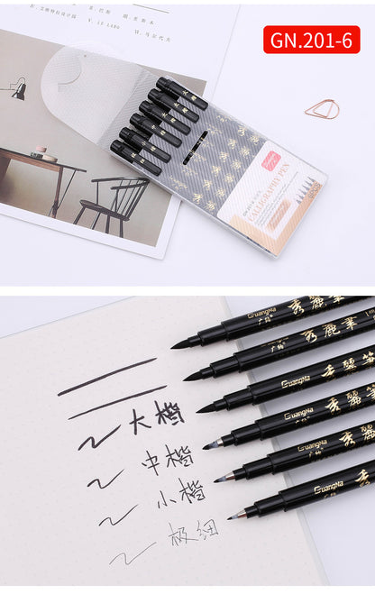 Just Arrived at Buy Center: Calligraphy Pen Sketch Beautiful Pen Soft Brush Painting Brush Big Case Signature Pen Copy Script Pen Can Add Ink 6piece calligraphy pen set