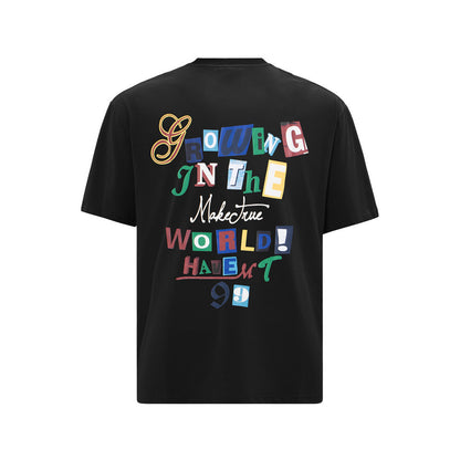 Just Arrived at Buy Center: Letter Color Printed Short Sleeve Men Black